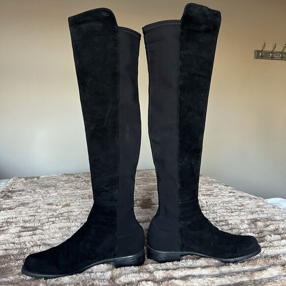 Stuart Weitzman 5050 Black Suede Over The Knee Tall Boots Women 9 M Back Stretch - Picture 2 of 16